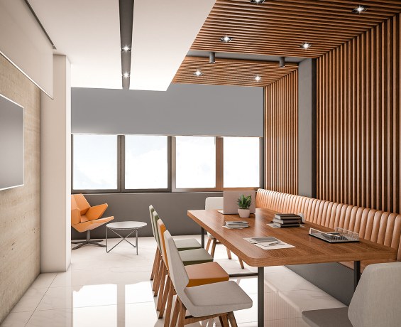 How to use wooden slats in an office or commercial interior design